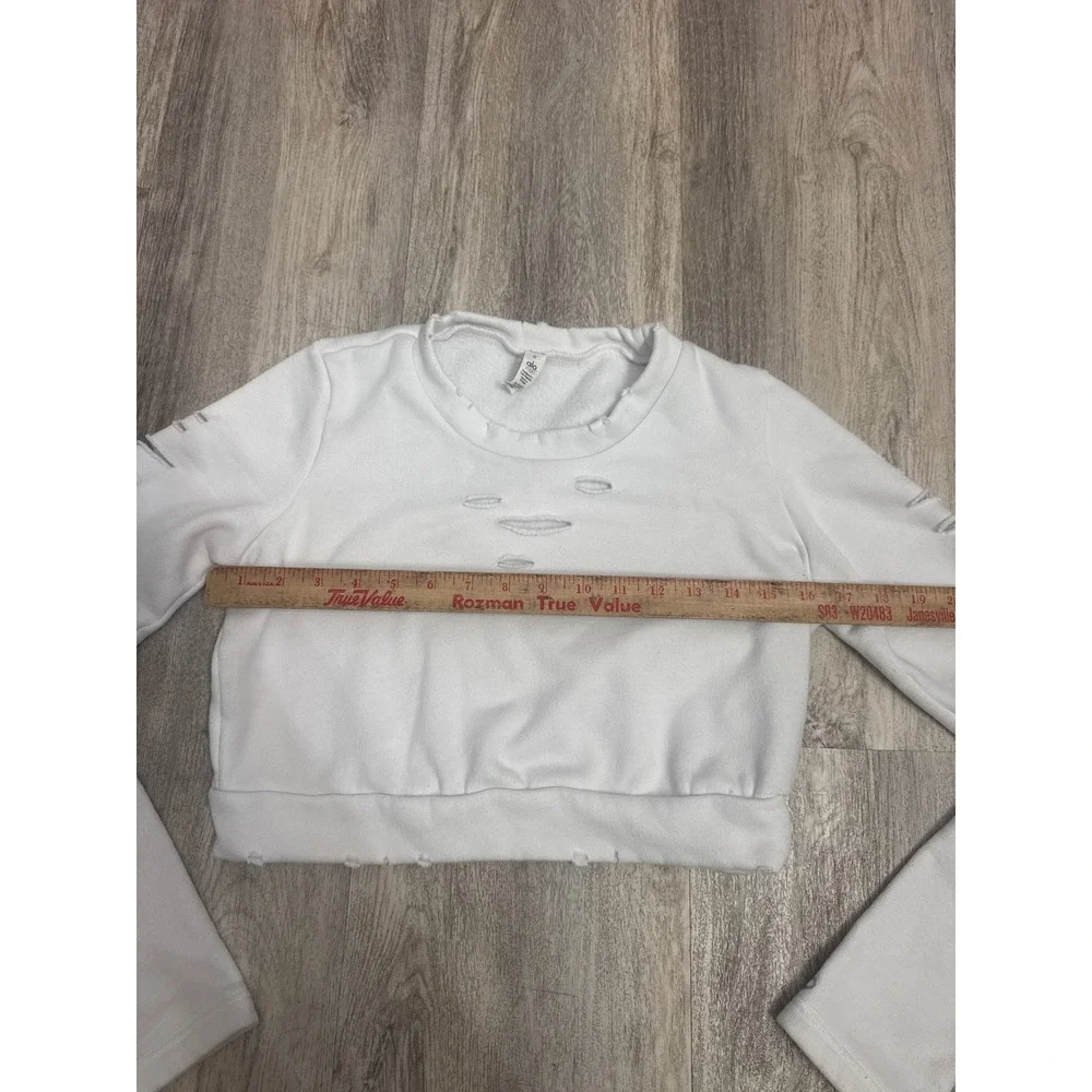 Alo Yoga White Ripped Warrior Distressed Cropped Sweatshirt Womens Size Small